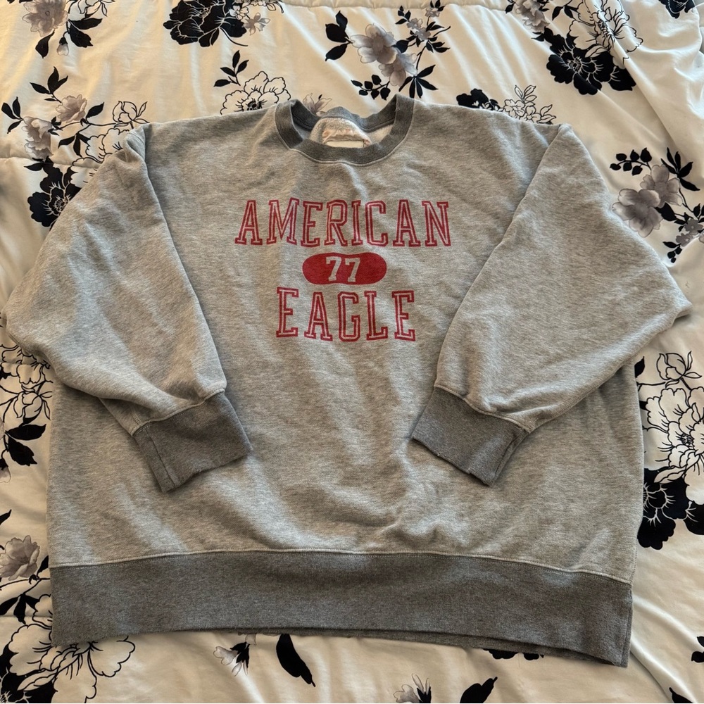 American Eagle Outfitters Gray and Red Crewneck Sweater